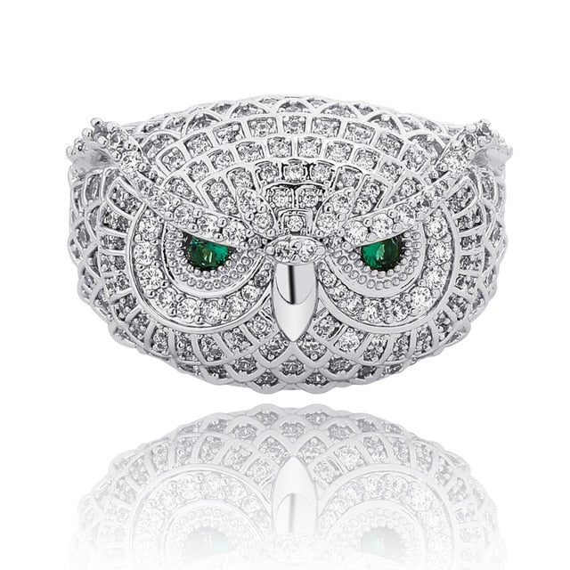 Icy CZ Diamond Owl Ring in Gold/White Gold