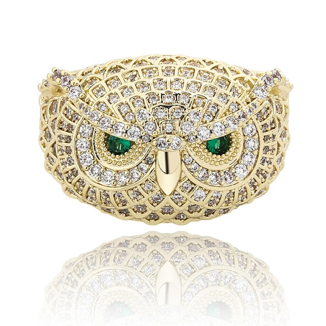 Icy CZ Diamond Owl Ring in Gold/White Gold