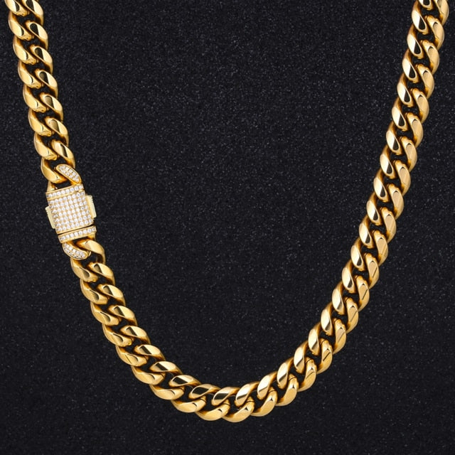 (12mm) Miami Cuban Link Chain 14k Gold Plated