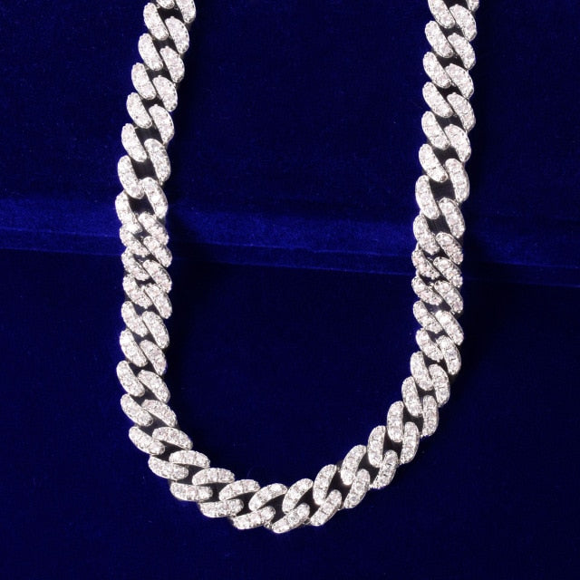 10mm Baguette Cuban Link Chain Necklace in White Gold/Gold/Rose Gold