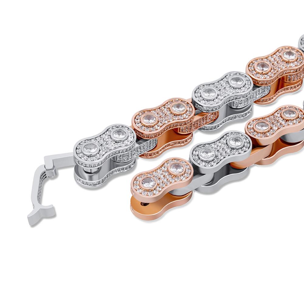 Two Tone Iced Bike Chain Bracelet (15MM)