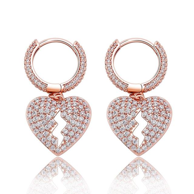 Iced Out Heart Earrings - Gold/White Gold/Rose Gold
