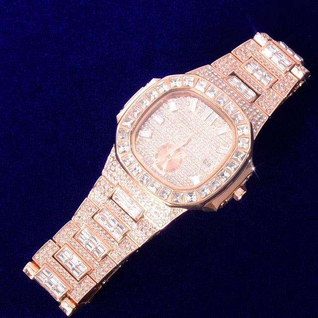 14k Fully Bust Down Baguette Diamond Chrono Dial Watch