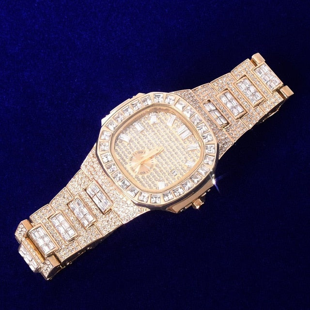 14k Fully Bust Down Baguette Diamond Chrono Dial Watch