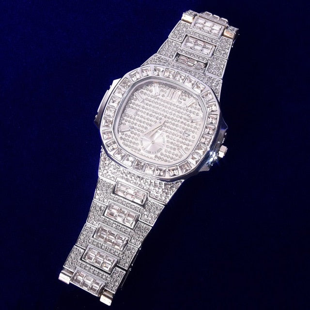 14k Fully Bust Down Baguette Diamond Chrono Dial Watch