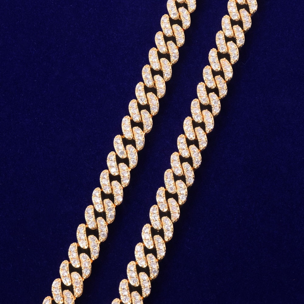10mm Baguette Cuban Link Chain Necklace in White Gold/Gold/Rose Gold
