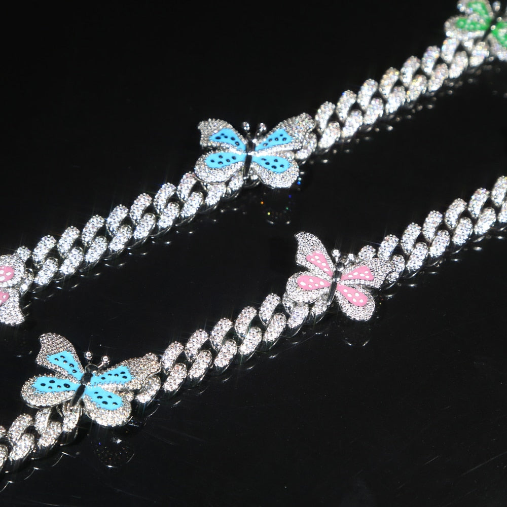 New Multicolor Enamel CZ Butterfly Necklace 12mm