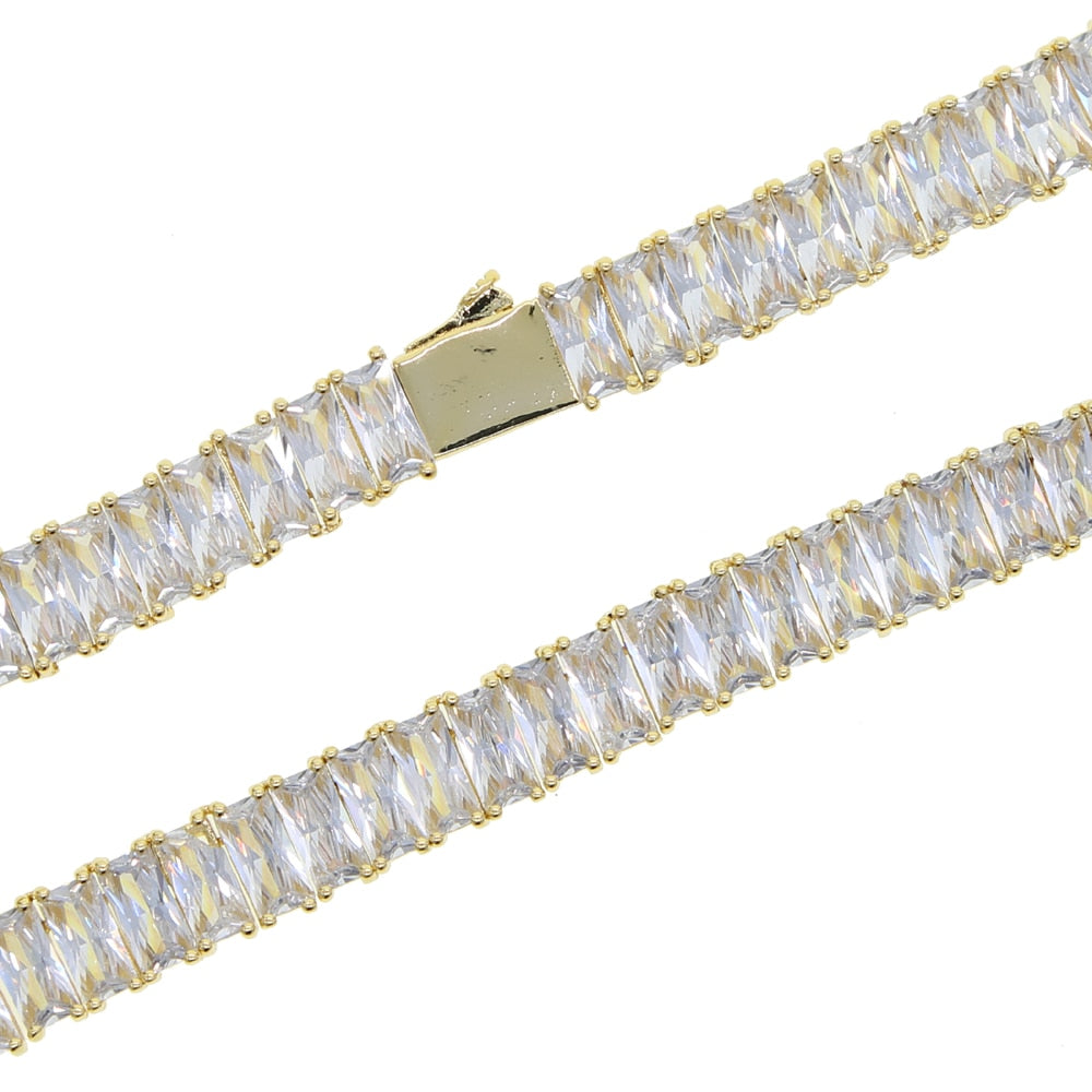 Baguette Tennis Chain Neckace in Gold/White Gold