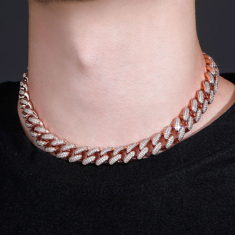 (12mm) Box Clasp Diamond Cuban Link Choker in Two-Tone Rose Gold/Rose Gold