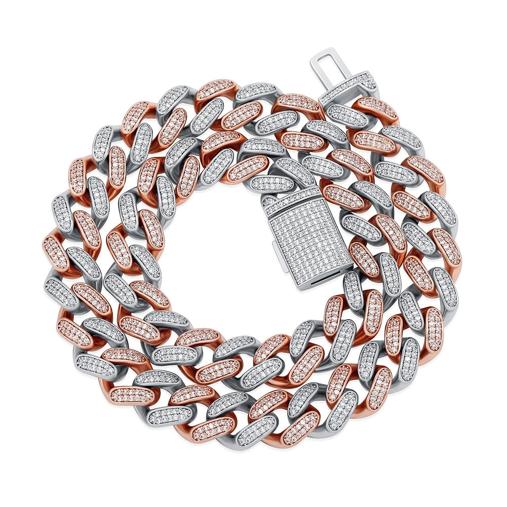 (12mm) Box Clasp Diamond Cuban Link Choker in Two-Tone Rose Gold/Rose Gold