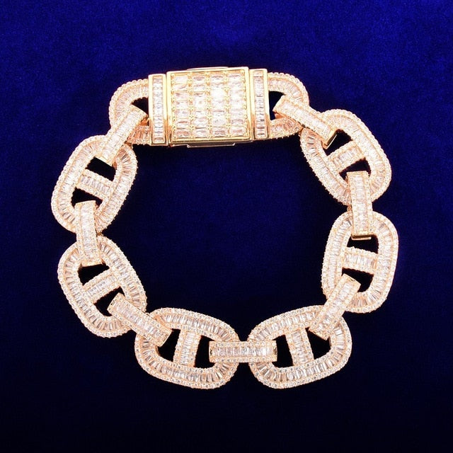 18mm Baguette Mariner Link Chain Bracelet - Gold/White Gold