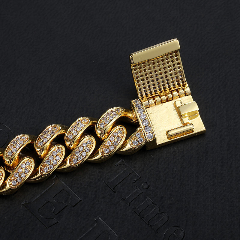 (12mm) Box Clasp Diamond Cuban Link Choker in Gold/White Gold