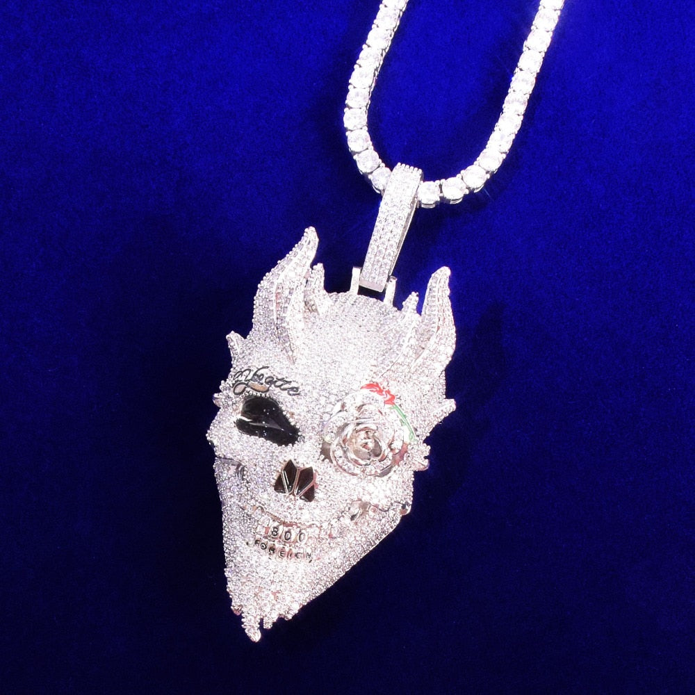 ICED OUT SKULL PENDANT w/Chain - GOLD/White Gold