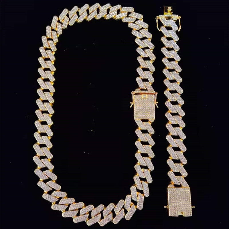 20MM HEAVY RHOMBUS DIAMOND STRAIGHT EDGE CUBAN LINK CHAIN IN YELLOW GOLD + FREE BRACELET