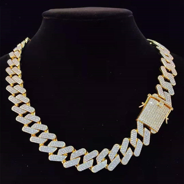 20MM HEAVY RHOMBUS DIAMOND STRAIGHT EDGE CUBAN LINK CHAIN IN YELLOW GOLD + FREE BRACELET