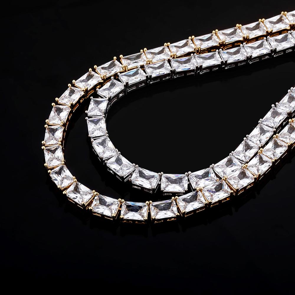 6mm Baguette Tennis Chain Necklace in Gold/White Gold