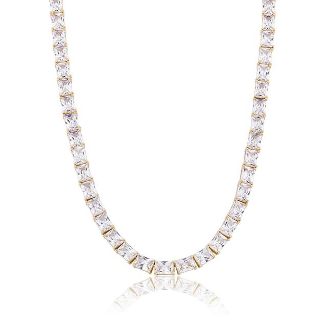 6mm Baguette Tennis Chain Necklace in Gold/White Gold