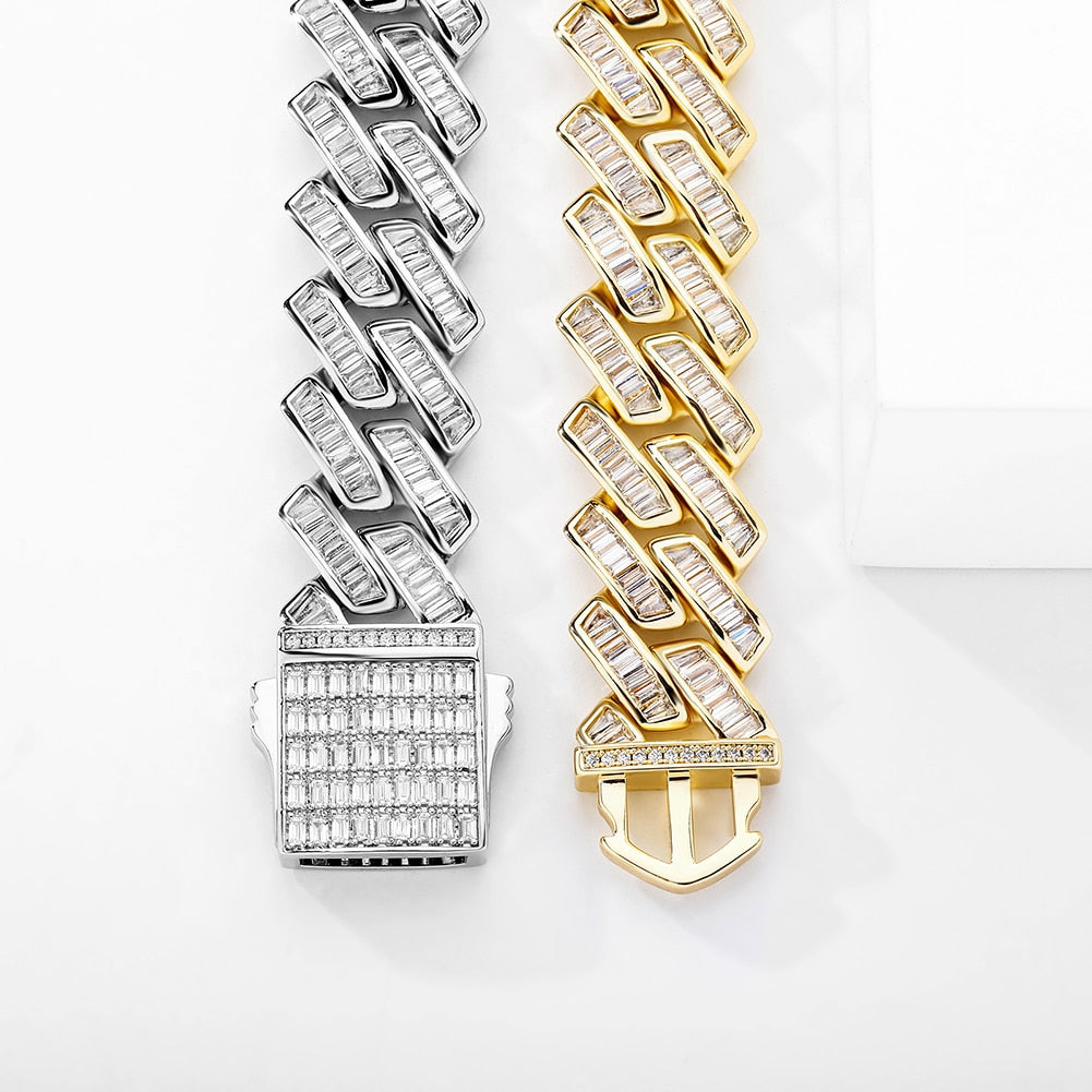 18mm Baguette Prong Cuban Link Bracelet