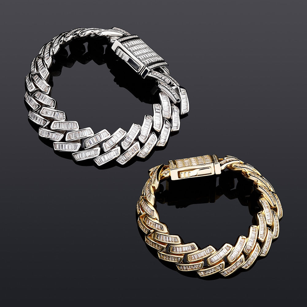 18mm Baguette Prong Cuban Link Bracelet