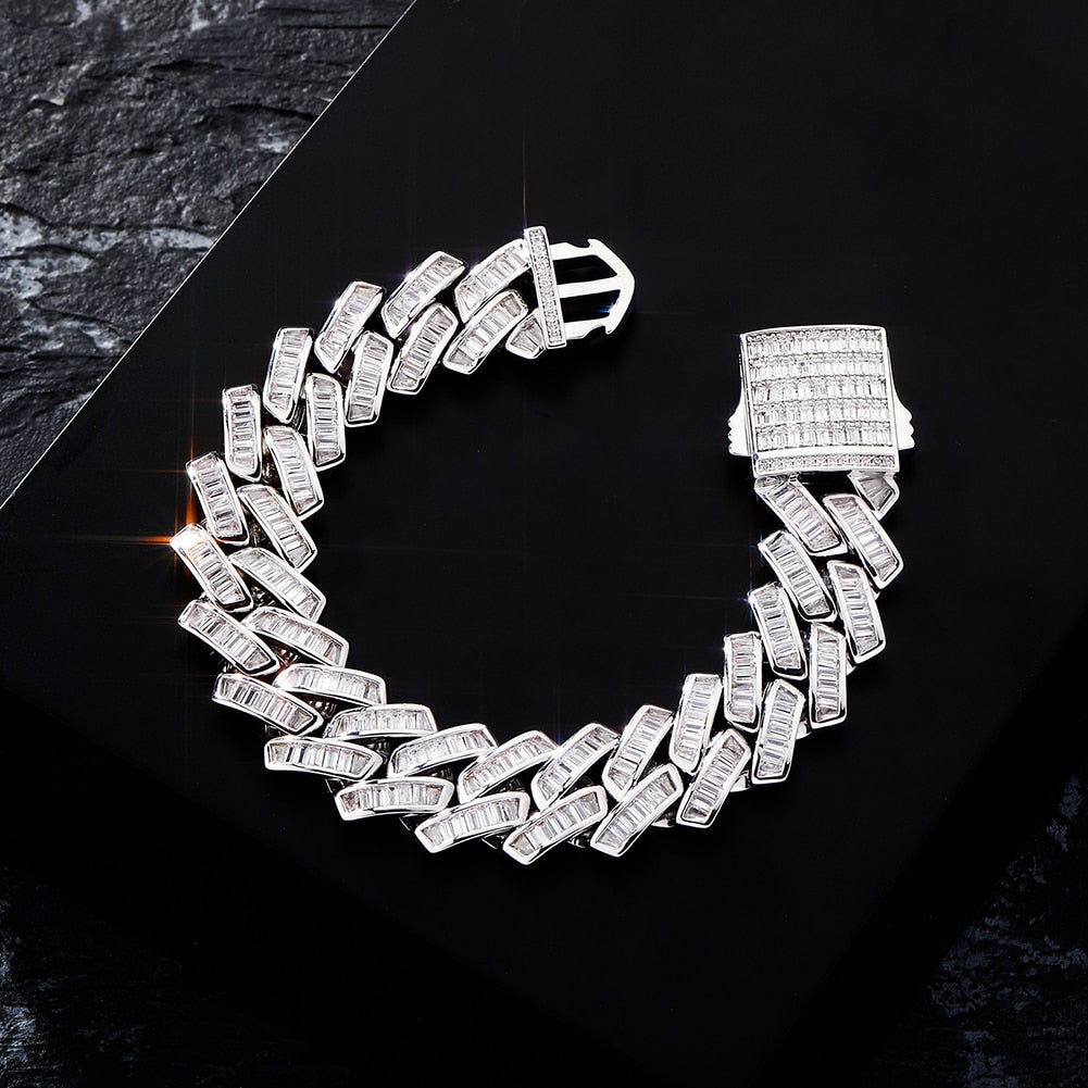 18mm Baguette Prong Cuban Link Bracelet