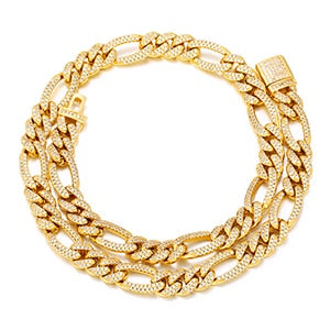 10mm Iced Out Figaro Link Necklace Gold/White Gold