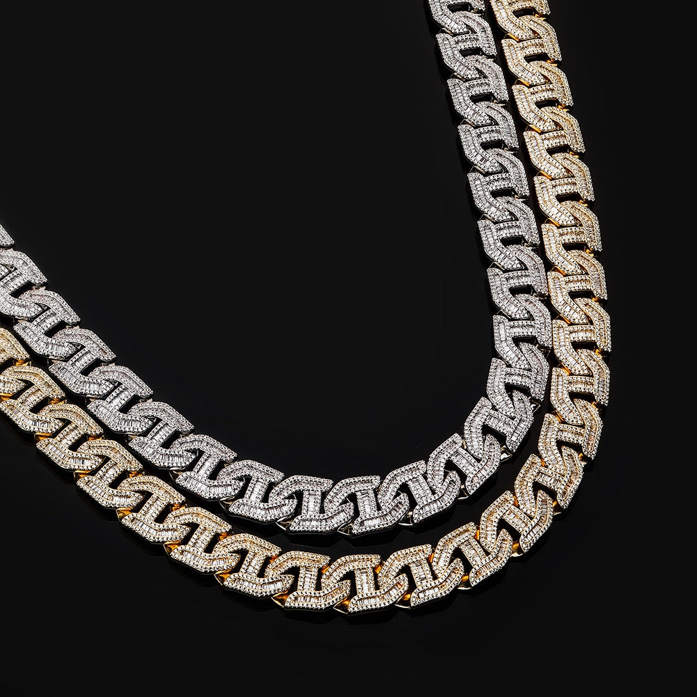 16mm Prong Baguette Curb Chain Link Necklace