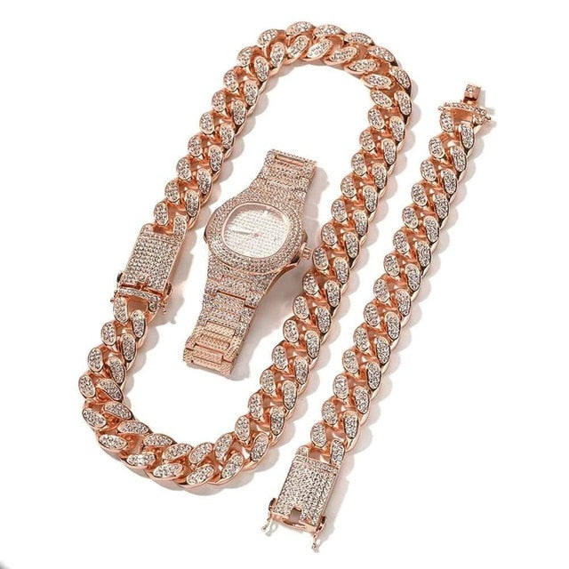 Iced Out 14K Gold Diamond Watch + FREE Miami Cuban Link Bracelet - Bundle Deal🔥 (NOW ONLY)