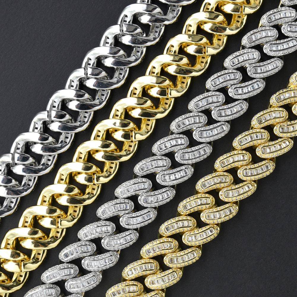 (15mm) Miami Baguette Cuban Link Chain Necklace in Gold/White Gold