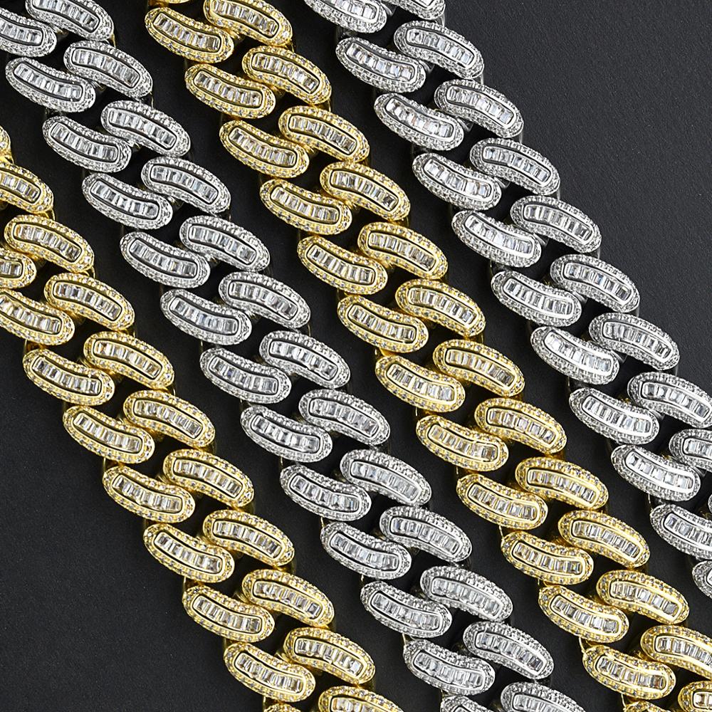 (15mm) Miami Baguette Cuban Link Chain Necklace in Gold/White Gold