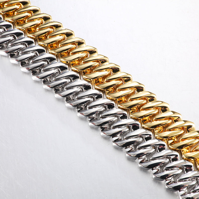 20MM BAGUETTE PRONG LINK BRACELET - WHITE GOLD/GOLD