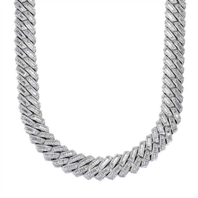 20MM BAGUETTE PRONG LINK CHAIN - WHITE GOLD/GOLD