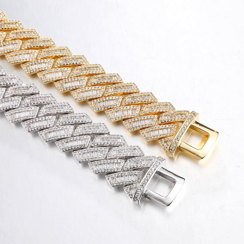 20MM BAGUETTE PRONG LINK CHAIN - WHITE GOLD/GOLD