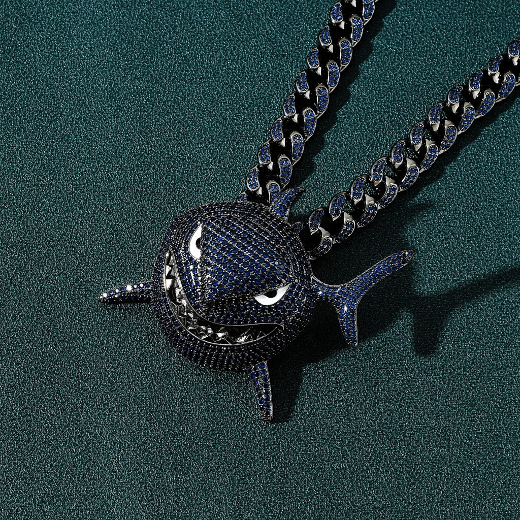 Iced Out Black-Blue Shark Pendants & Necklace