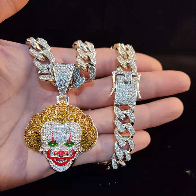 Hip Hop Clown Pendant Necklace w/ 13mm Miami Cuban Chain