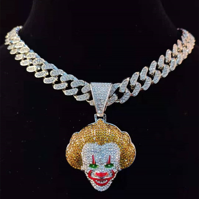 Hip Hop Clown Pendant Necklace w/ 13mm Miami Cuban Chain