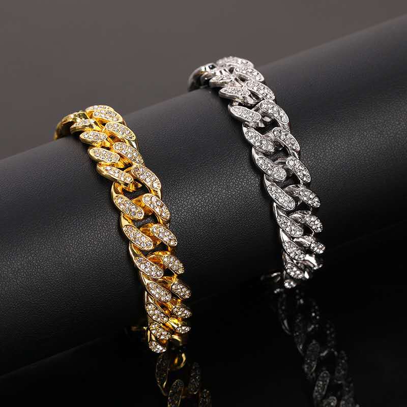 GOLD/SILVER 20MM ICED CUBAN LINK CHAIN NECKLACE/BRACELET + FREE WATCH BUNDLE