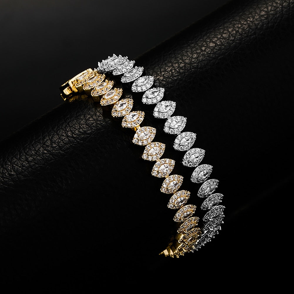 8MM Marquise Cut Cluster Tennis Bracelet - Gold / White Gold