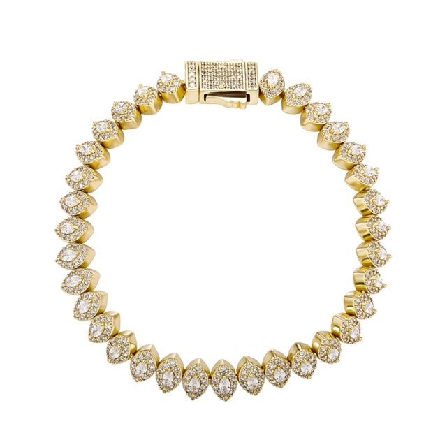 8MM Marquise Cut Cluster Tennis Bracelet - Gold / White Gold