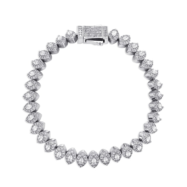 8MM Marquise Cut Cluster Tennis Bracelet - Gold / White Gold