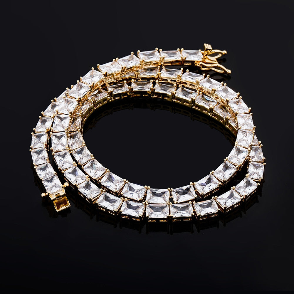 6mm Baguette Tennis Chain Necklace in Gold/White Gold