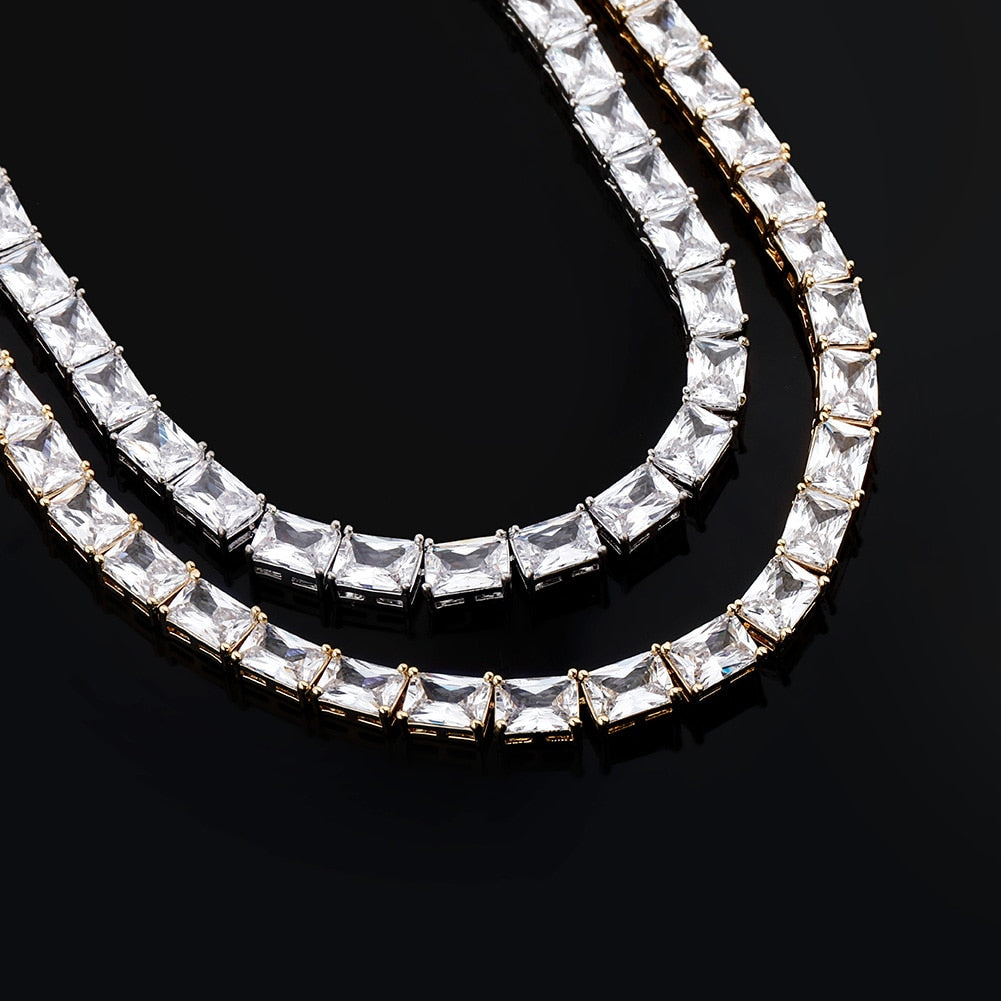 6mm Baguette Tennis Chain Necklace in Gold/White Gold