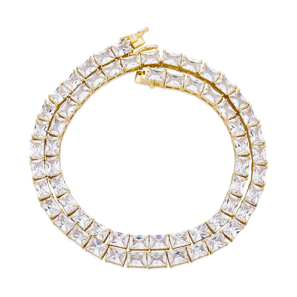 6mm Baguette Tennis Chain Necklace in Gold/White Gold