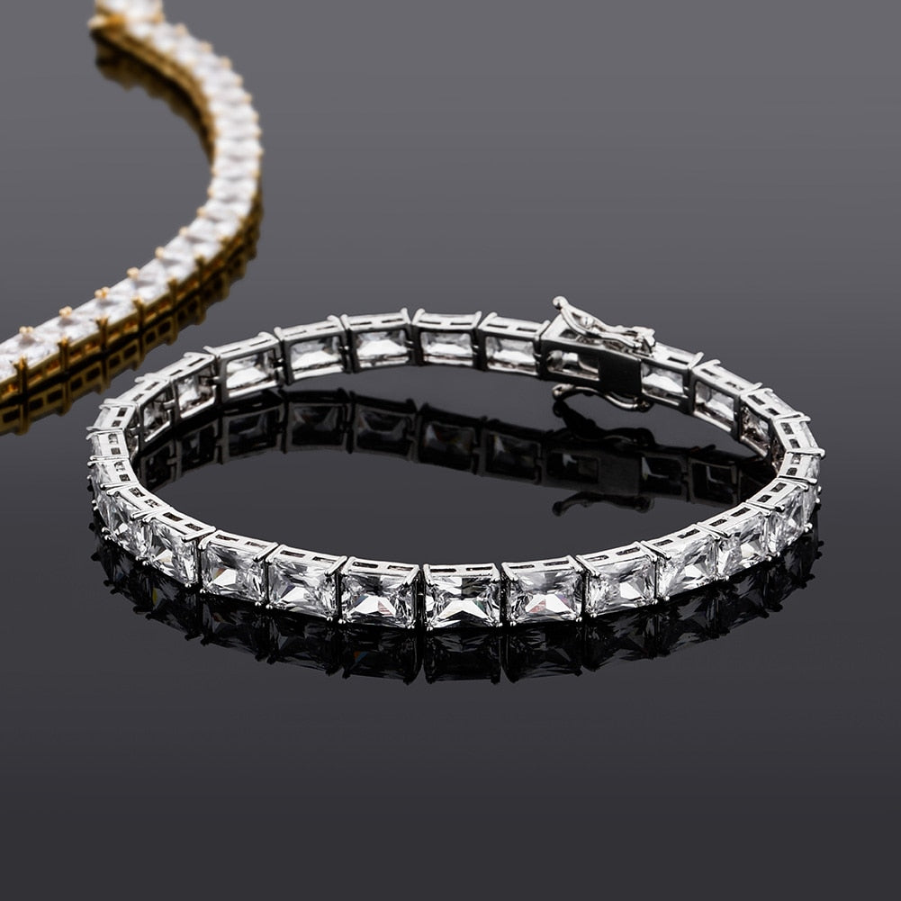 6mm Baguette Tennis Chain Bracelet in Gold/White Gold