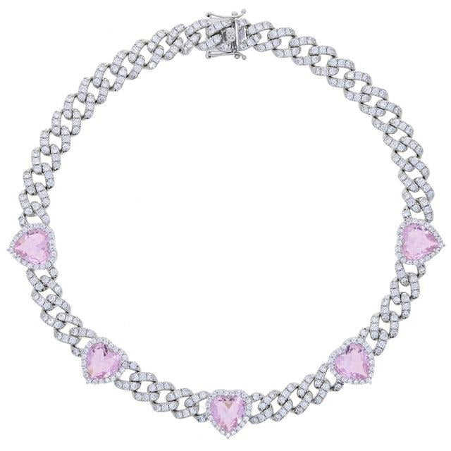 Iced Out Bling Pink Heart CZ Charm Choker