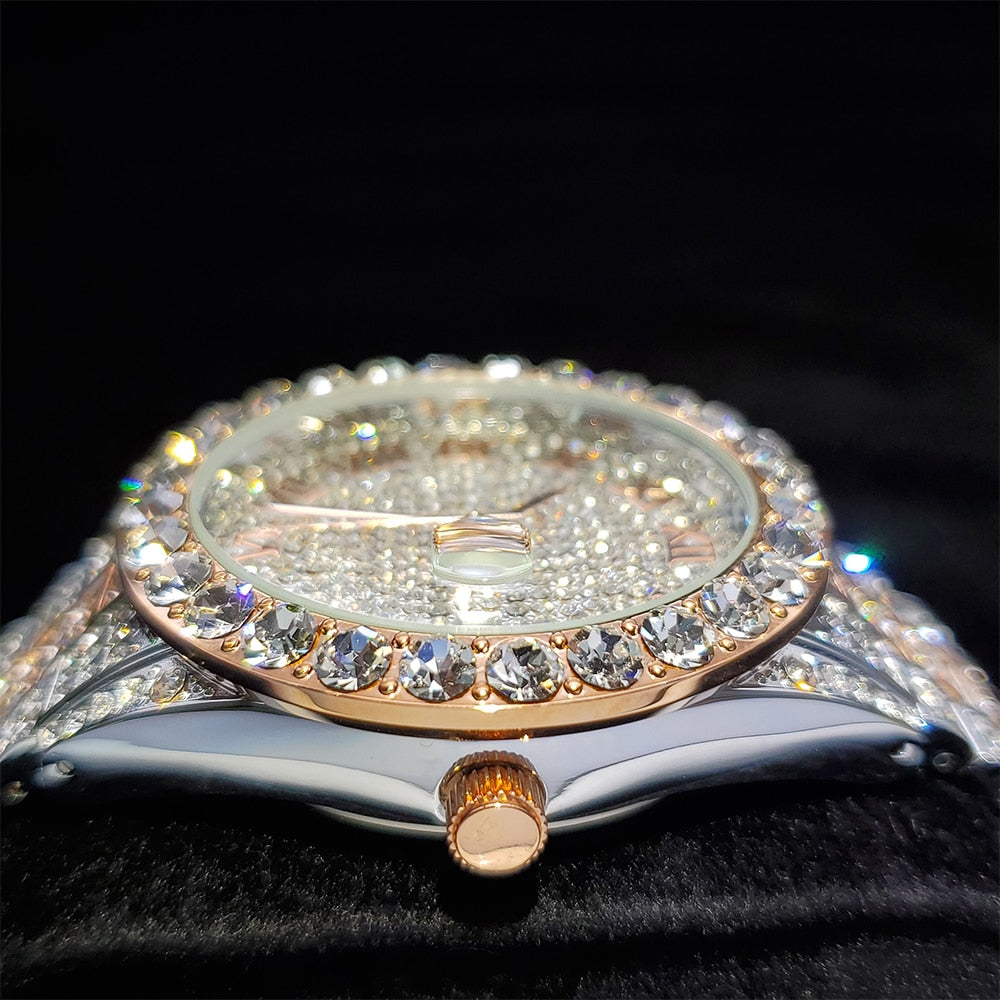 Icey Roman Numerial iced out diamond watch - 2 Tone Rose Gold