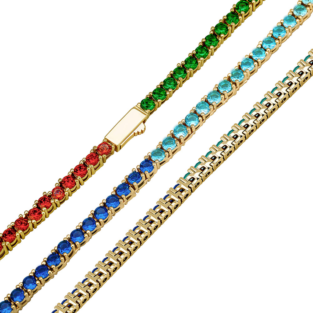 (3mm) Spectrum Rainbow Tennis Bracelet - Gold/White Gold