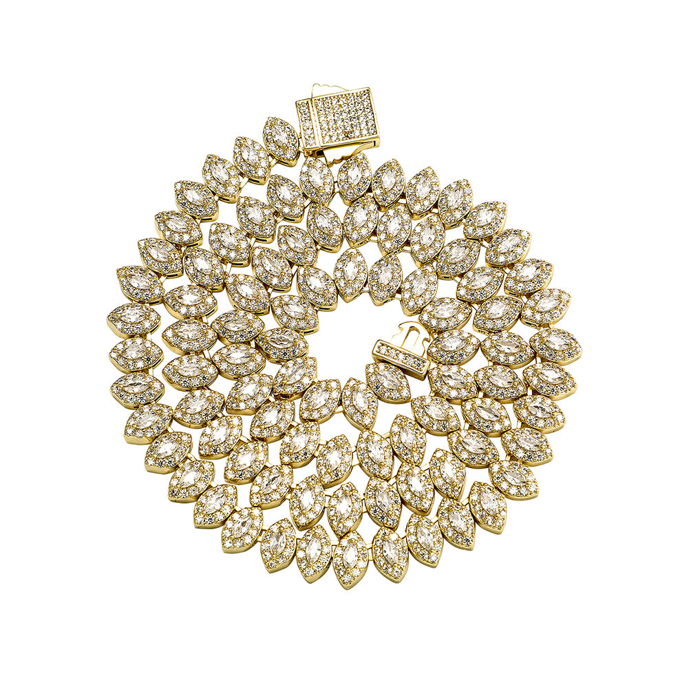 8MM MARQUISE CUT CLUSTER TENNIS NECKLACE - GOLD / WHITE GOLD