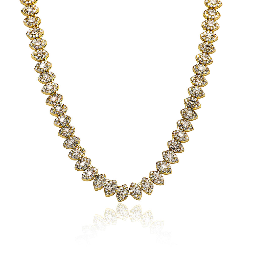 8MM MARQUISE CUT CLUSTER TENNIS NECKLACE - GOLD / WHITE GOLD