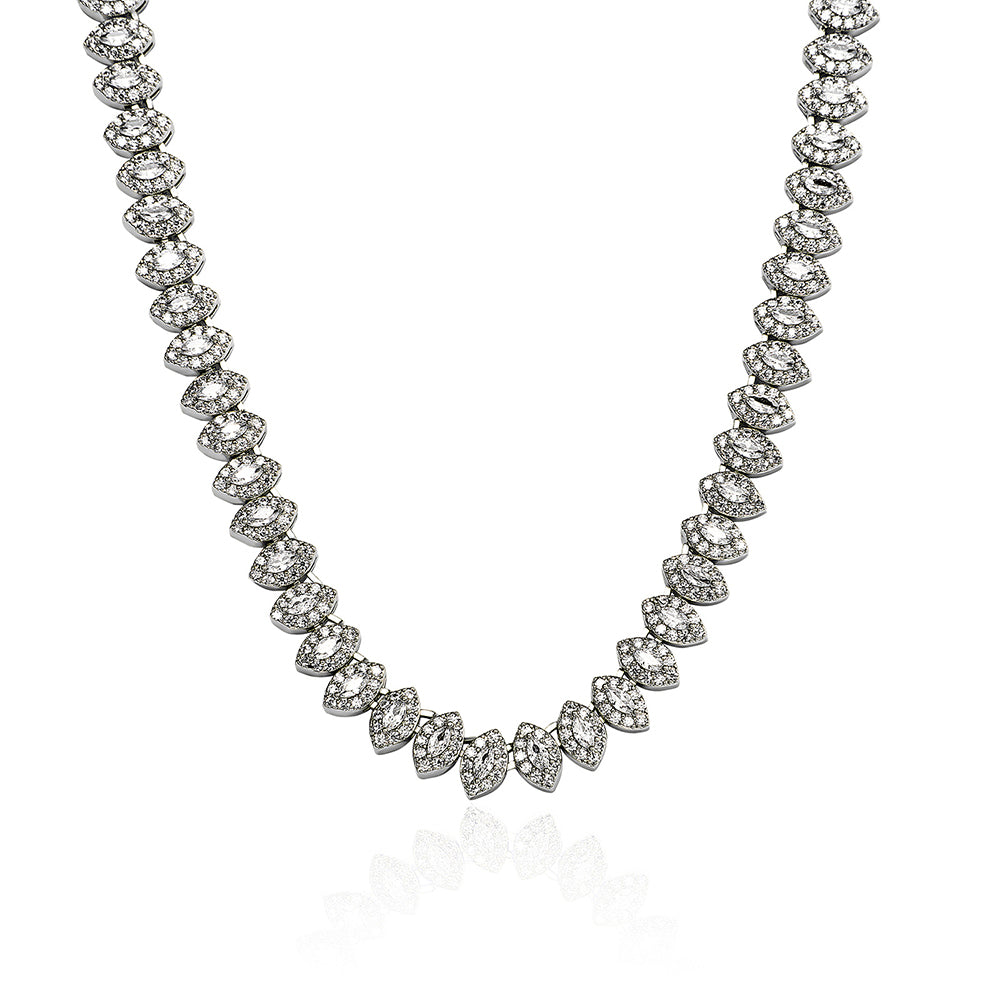 8MM MARQUISE CUT CLUSTER TENNIS NECKLACE - GOLD / WHITE GOLD
