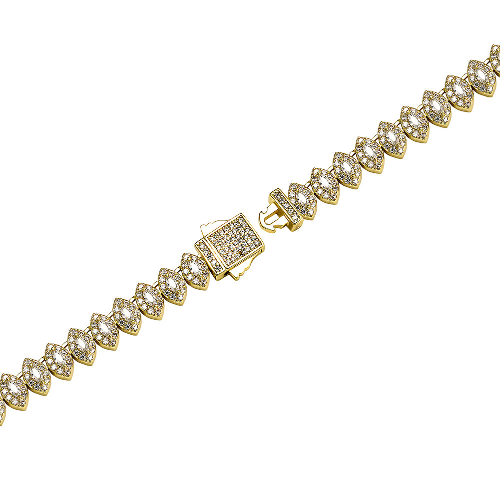 8MM MARQUISE CUT CLUSTER TENNIS NECKLACE - GOLD / WHITE GOLD